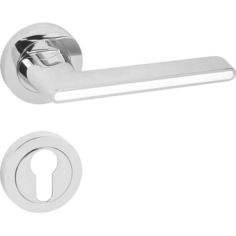 DOMINO Poignée de porte ONYKS R M6 Blanc PZ Poignée avec plaque PZ pour cylindre profilé Chrome brillant/blanc (1/5)