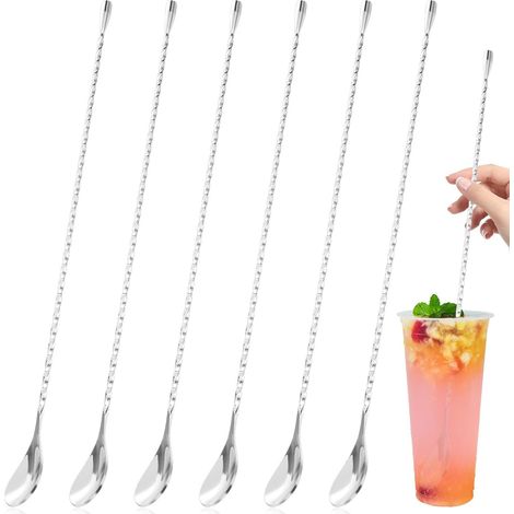 Lot de 6 cuillères à cocktail en acier inoxydable de 40 cm pour shaker à cocktail en verre Argenté (1/5)