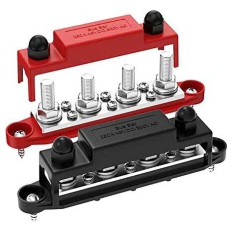250A 12V Bus Bar Battery Power Distribution Block Car Audio 12 Volt DC Busbar 4 X 3/8 Pouces Posts 6 8 Vis (1/4)