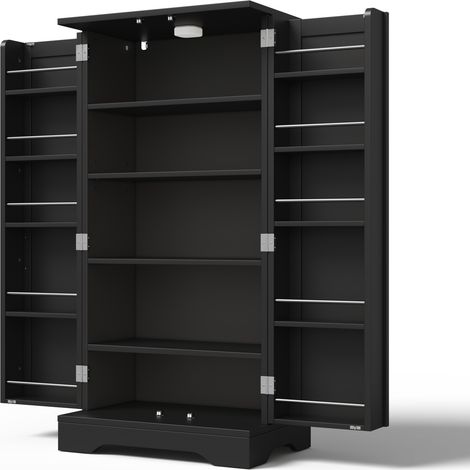 Armario de cocina alto 120x60x40 cm con luz LED y estantes ajustables negro (1/5)