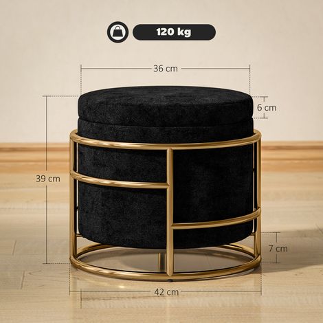 Sitzhocker mit Stauraum, gepolsterter Fußhocker, Metallrahmen, vergoldet, Schwarz (1/5)