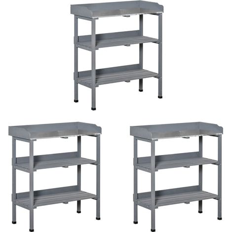 3er-Set pflanztisch Gärtnertisch Blumentisch mit Metall-Arbeitsfläche und Holz 76x37x89cm ideal für Garten & Balkon