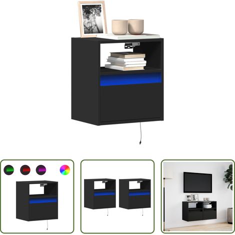 Armoires TV - Meubles TV muraux avec lumières LED 2 pcs noir 41x31x45 cm (1/5)