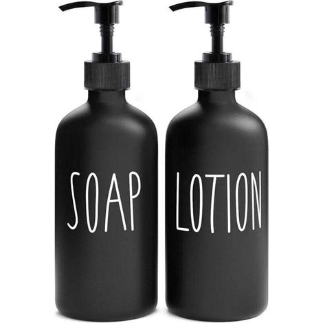 Distributeur de savon 2 pièces - Distributeur de savon - Pompe à savon - Verre - Noir - Ensemble de distributeurs de savon fixes pour salle de bain et douche