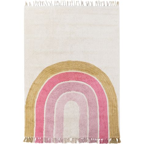 Alfombra de habitación infantil 140 x 200 cm motivo arco iris pelo corto rosa y beige Tatarli (1/5)