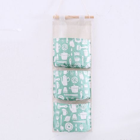 MIMOSON-Sac de rangement mural en coton et lin multicouche à 3 compartiments, en tissu, pour dortoir homme