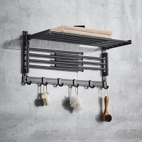 ZOLGINAH Etendoir à Suspendre - Porte-Serviettes pivotant Mural - avec Crochets et Bras pivotants - Gain de Place dans la buanderie et la Salle de Bain - Aluminium (Noir, petit/40 cm)