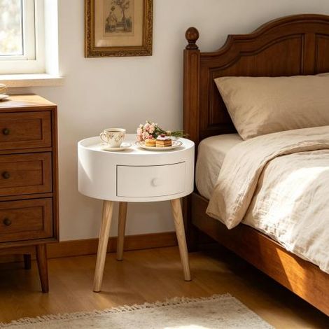Table d'appoint ronde avec tiroir, table d'appoint compacte avec rangement, table d'appoint décorative (table d'appoint uniquement) (1/5)