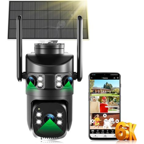 Camera Surveillance WiFi Exterieure sans Fil,triple objectif Camera Solaire Batterie 10000mAh,360° PTZ Suivi Automatique,Vision Vocturne,Audio Bidirectionnel,AI Sirène,2.4/5G WIFI,10XZoom Hybride (1/5)