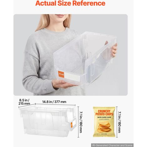 Bac à Bec Empilable Lot de 6 Bacs de Rangement Plastique, 37,7 x 21,5 x 18 cm, Boites de Rangement pour Atelier, Garage, Petites Pièces, Fournitures de Bureau et Autres Accessoires, Transparent (1/5)