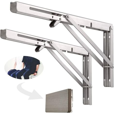 Estante de pared plegable de 500 mm, soporte plegable para banco de trabajo de acero inoxidable 304, soporte plegable, soporte para estante de pared (paquete de 2), plateado (1/5)