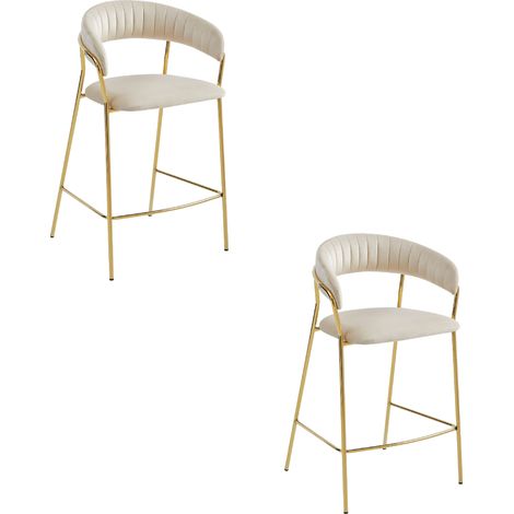 Tabouret de bar - leobert - badia - velours beigepieds dores - lot de 2 (1/5)