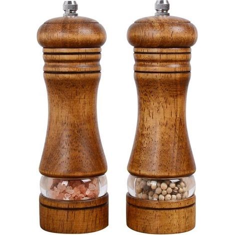 Moulin à poivre et à sel manuel, moulin à poivre en bois réglable, saupoudreur à épices pour usage professionnel et domestique, lot de 2 moulins à épices (1/5)