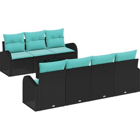 Garden Sofa Set 8 pcs Black and Turquoise Poly Rattan vidaXL (1/5)