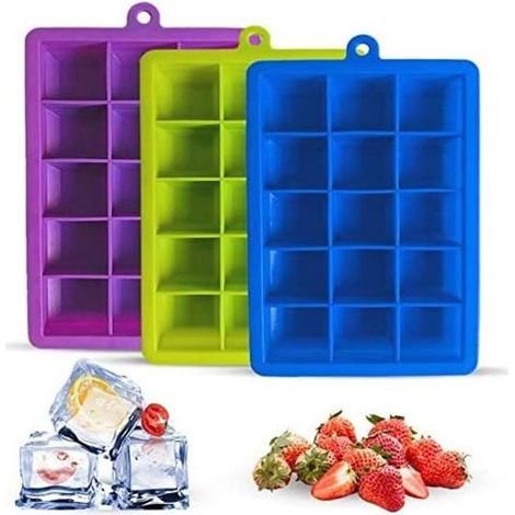 Silikon-Eiswürfelform – Eiswürfelbehälter – Eiswürfelform – Silikonform – Eiswürfelbehälter – 2er-Set (blau/grün/lila – zufällige Farbe) (1/5)