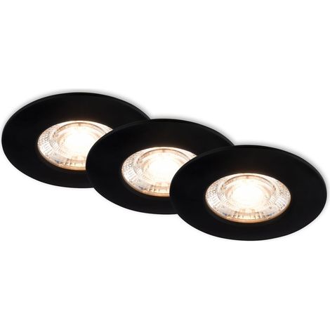 BRILONER KULANA MINI LED Einbaustrahler Bad, 3er Set, IP44 Spritzwasserschutz, Flaches Design, Warmweißes Licht, schwarz, 6,5 x 2,5 cm