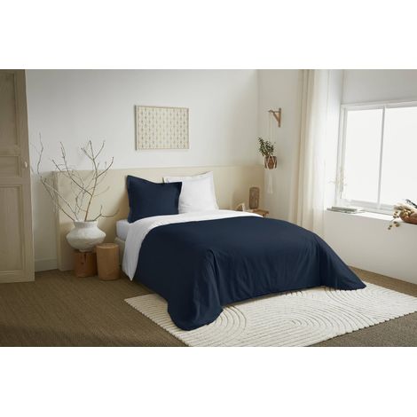Parure de couette 3 Pièces réversible "Duo Premium" 260 x 240 cm King Size Bleu Nuit/Neige - - (1/2)