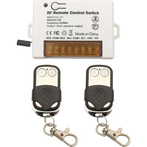 Commutateur de télécommande de relais sans fil 2 canaux 433Mhz RF DC 6V 12V 24V 30V 10A Récepteur de relais avec 2 Porte-clés émetteurs, Gros fil terminal câblage facile (1/4)
