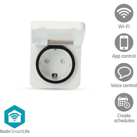 Nedis SmartLife Smart Stecker / Wi-Fi / IP44 / Leistungsmesser / 3680 W / Schutzkontakt / -25 - 55 °C / Android™ / IOS / Grau / Weiss / 1 Stück
