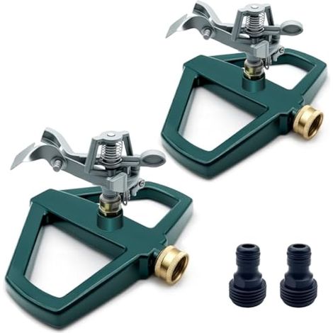 Lot de 2 arroseurs à impact en métal pour cour, arroseurs de pelouse réglables et robustes avec couverture à 360°, eau jusqu'à 5 800 m², base en métal durable pour cours, cour et zones de (1/5)