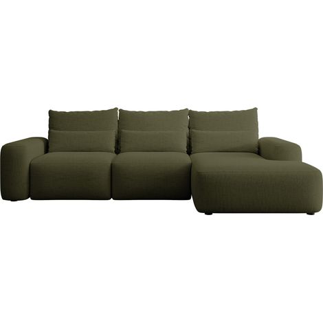 Selsey CARNOS - Ecksofa mit Schlaffunktion, wasserabweisendem Chenille-Bezug in Olivgrün, rechtsseitig (1/5)