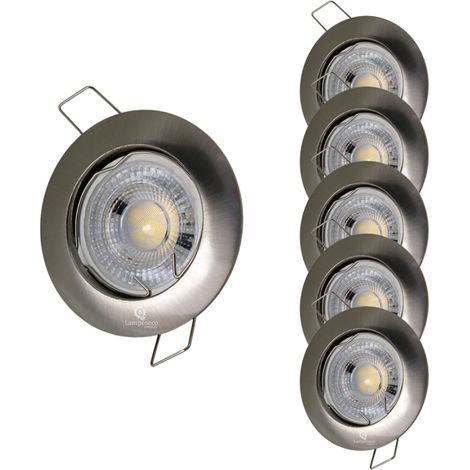 Lampesecoenergie – Lot de 5 spots encastrables led GU10 7W blanc chaud 2700K – Angle de diffusion 38° – Finition alu brossé – Tension 230V (1/4)