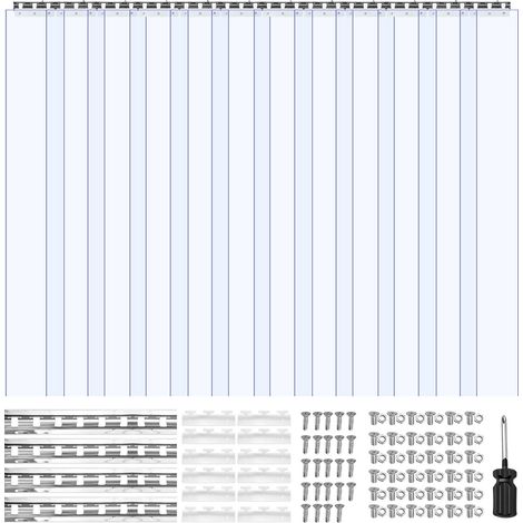 Rideau à Lanière PVC, 183x244 cm, Rideau Lamelles Transparent, 12 Bandes de Porte Plastique Épaisseur 3 mm pour Porte de Chambre Froide, Entrepôt, Refroidisseur de Supermarché, Chevauchement 50% (1/5)