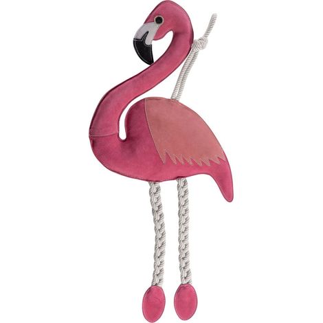 Gioco per cavalli 82 cm a forma di fenicottero in pelle e juta da appendere modello Funny Essential Flamingo