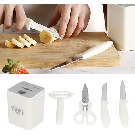 Ensemble de 5 Couteaux de Cuisine en Acier Inoxydable avec Support de Rangement pour BBQ et Pique-nique