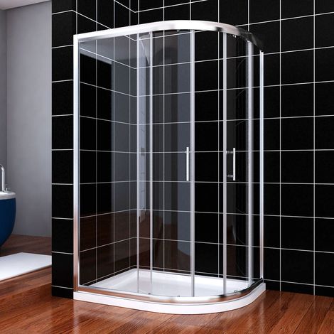 ELEGANT 1000x800mm Right Quadrant Shower Door Walk in Corner Cubicle 6mm Tempered Glass Screen with Tray 1000x800mm and Waste Trap (1/5)