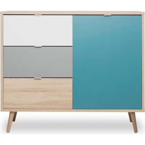 Madia 103x40 cm con un’anta e tre cassetti multicolore - Fondi