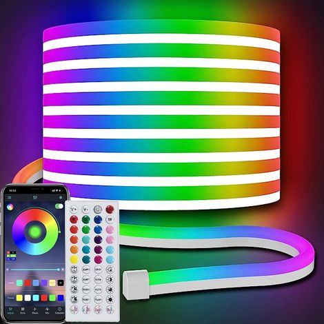 Kit Néon Rgb 15 M, Téléphone Portable Paa Bluetooth, Silicone Coloré, Bande Lumineuse D'ambiance À Modélisation Diy (1/5)