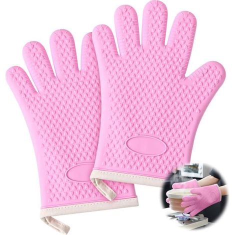 Gants de cuisine en silicone épais et résistant à la chaleur - Lot de 2 gants de cuisine en silicone avec doigts, imperméables et (1/5)
