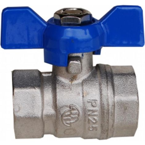FPLUS valvula esfera palomilla hh 1/2 , Válvula de esfera (palomilla azul)
PN 25. Paso total. Construcción en latón UNE-EN 12165 cromado. Asiento PTFE. Extremos rosca gas (BSP) H-H