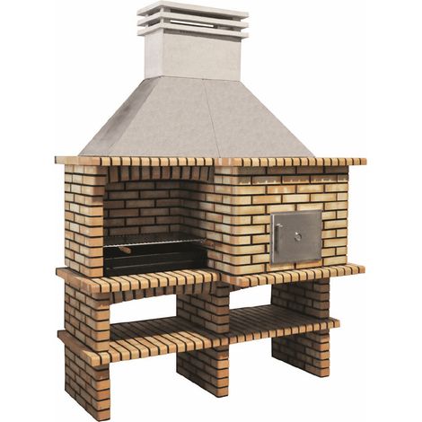 MOVELAR - Barbacoa Exterior de Obra para Leña y Carbón Modelo y horno Luxor Royal (Gris, Naranja - 195 x 95 x 245 cm)