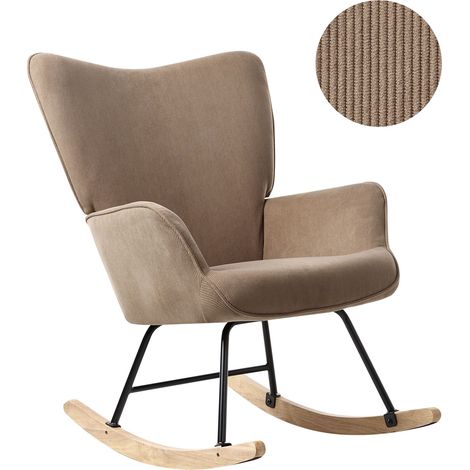 Fauteuil à Bascule en Velours Côtelé avec Dossier Large et Accoudoirs Pieds en Métal Noir Meuble de Salon Chambre Taupe Arset (1/5)