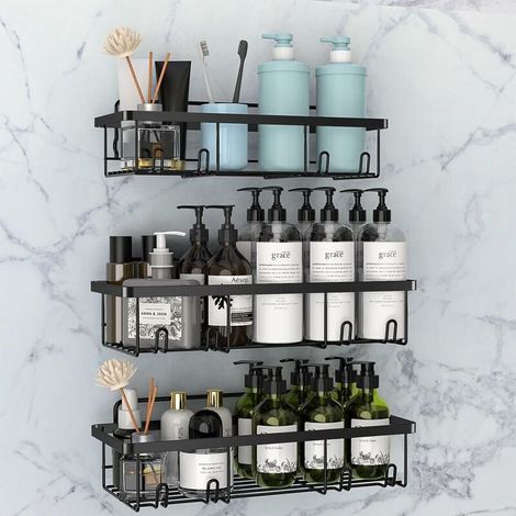 3 Etageres Douche Noir Rangement Salle Bain Accessoire (1/4)