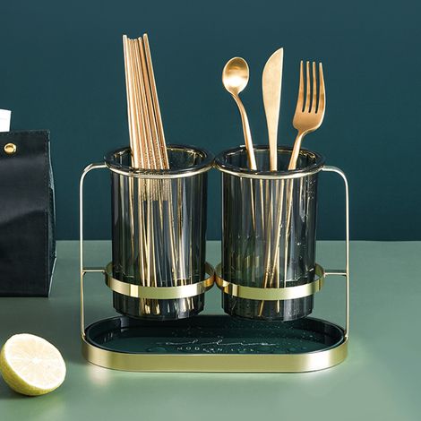 Stäbchentrockner, Eisen, PET, transparent, Stäbchentrockner, Löffeltrockner, Küche, Grün und Gold (1/5)