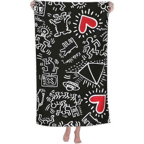 Meilleure vente Keith Haring-2 Serviette de bain unisexe Serviette tendance en fibres ultrafines Serviette de plage-DW660 (1/5)