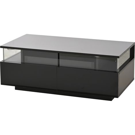 Tavolino da caffè nero lucido 90 x 45 x 35,5 cm con 2 cassetti, vassoio removibile e LED APP (1/5)