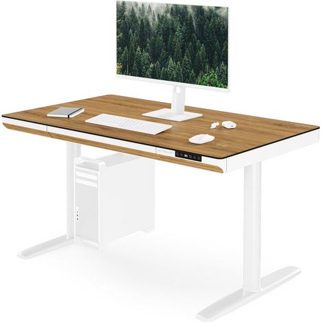 Bureau électrique assis-debout avec tiroir et chargeur sans fil Qi blanc/chêne doré, 1200 mm: ELLIS