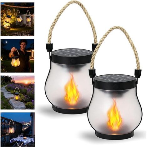 lanterne solari retrò con effetto fiamma danzante, impermeabili, con doppia funzione di ricarica, per giardino e patio, illuminazione da giardino e da terrazzo. (1/5)