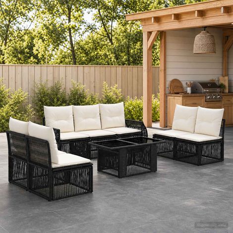 vidaXL Set Divano da Giardino 8 pz Nero e Bianco Crema polyrattan (1/5)
