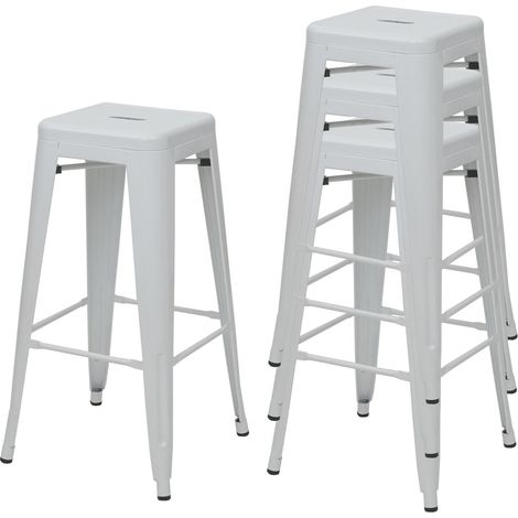 Set di 4 sgabelli/sedie impilabili in metallo stile industriale colore bianco 040005226
