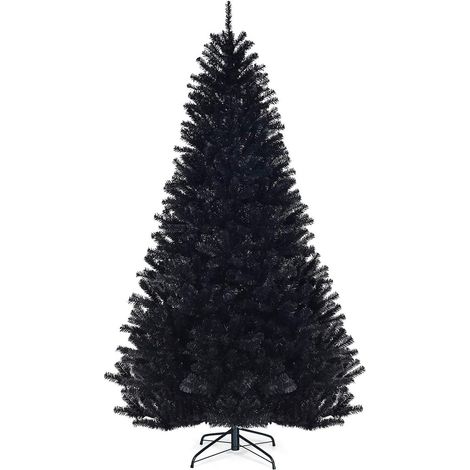 COSTWAY Árbol de Navidad Artificial 225cm con Puntas de PVC y Soporte de Metal Navidad Decoración Color Negro (1/5)