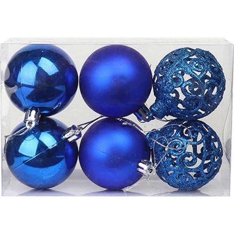 Lot de 6 boules de Noël en plastique, 8 cm, bleu foncé (1/5)