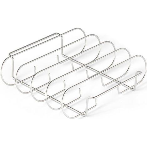 Grill Rib Rack Acier Lourd Rotatif Support Viande BBQ Extérieur Cuisson Camping Nettoyable Lave-Vaisselle Argent (1/5)