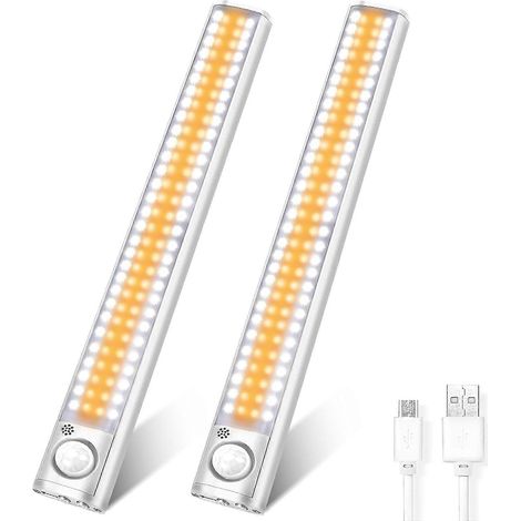 Éclairage LED pour placard, 120 LED à intensité variable sous meuble avec détecteur de mouvement, 4 modes, rechargeable par USB (1/4)