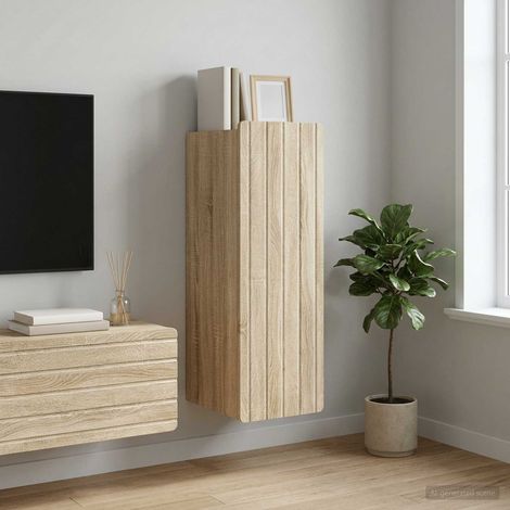 Armoire murale 1 porte 2 étagères en bois d’ingénierie chêne Sonoma 33 x 34,5 x 94 cm - PANGIVO (1/5)