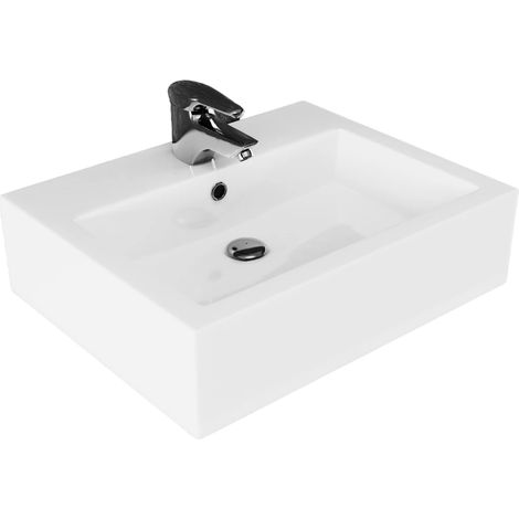 VILSTEIN© Keramik Waschbecken Hängewaschbecken Aufsatzwaschbecken Waschtisch eckig weiß 59 cm